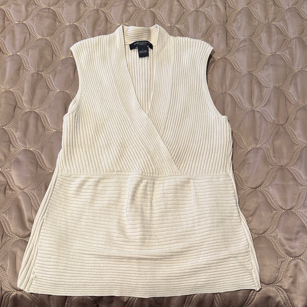 Ann Taylor Cream Ribbed Sleeveless Sweater